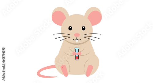 Cute cartoon mouse holding test tube in scientific experiment