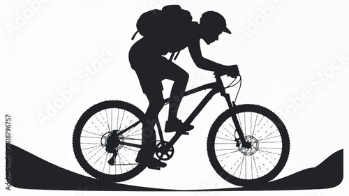 Dynamic black and white silhouette of a mountain biker in action clean design