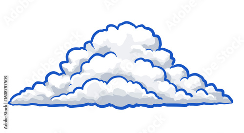 Hand drawn cartoon style fluffy cloud with blue outline