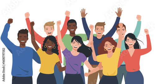 Diverse group celebrating together with joyful expressions