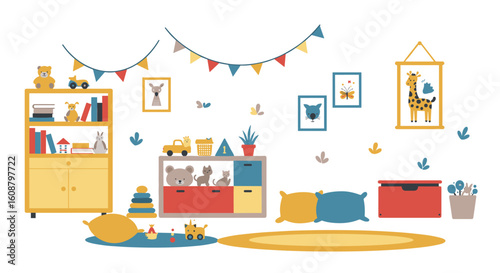 Cozy children's playroom with colorful decor and toys