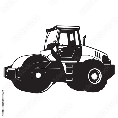 Vector illustration of a road roller compactor used in road construction projects