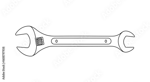Outline of an adjustable wrench with dual heads: simple black and white design
