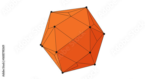 Geometric 3d low poly orange shape with black edges