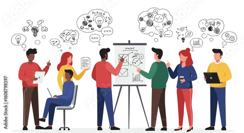 Team collaboration and brainstorming with creative thinking and strategy planning