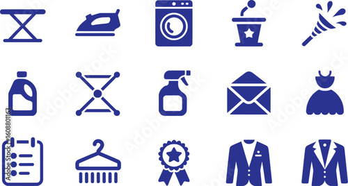 Blue Icons Representing Household And Formal Wear Items vector silhouette