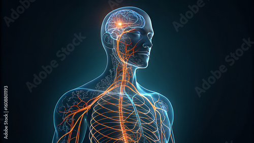Human nervous system anatomy and brain activity visualization