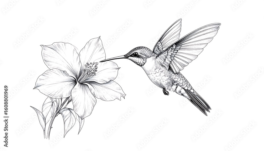 Obraz premium Hummingbird and flower illustration
