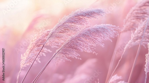 Soft pink grass swaying gently in the breeze creates a serene and dreamy atmosphere, perfect for capturing nature's beauty and tranquility in any setting.