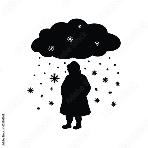 Silhouette of a person standing in snowfall, evoking winter loneliness