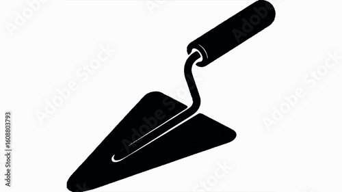 Black silhouette of a garden trowel tool on a clean white background for design projects