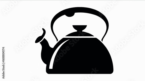 Minimalist black and white icon of a classic stovetop teakettle