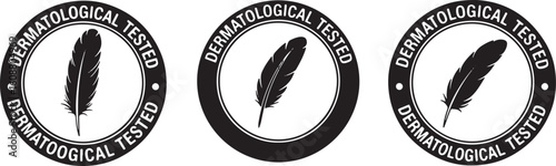 Black and white feather seal stamp, black, white, seal, stamp, feather, dermatological, tested, circular, graphic, symbol, design, clean, simple, minimalist, cosmetic, beauty, health, skincare, hypoal