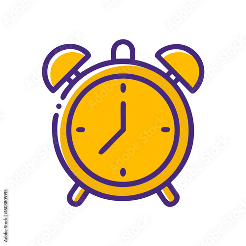 Minimalist Alarm Clock Icon – Flat Time and Reminder Symbol in Yellow and Purple