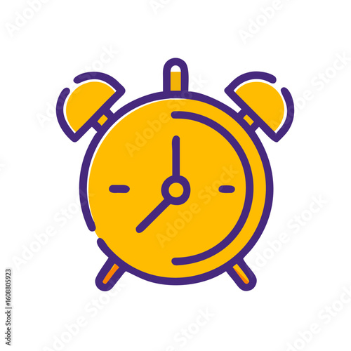 Minimalist Alarm Clock Icon – Flat Time and Reminder Symbol in Yellow and Purple