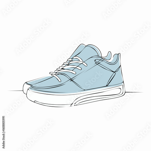 Single one line drawing a pair of sneakers. Trendy canvas shoes in vibrant colors