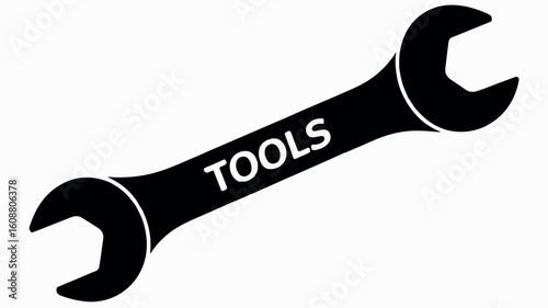Simple black and white silhouette illustration of a single wrench tool