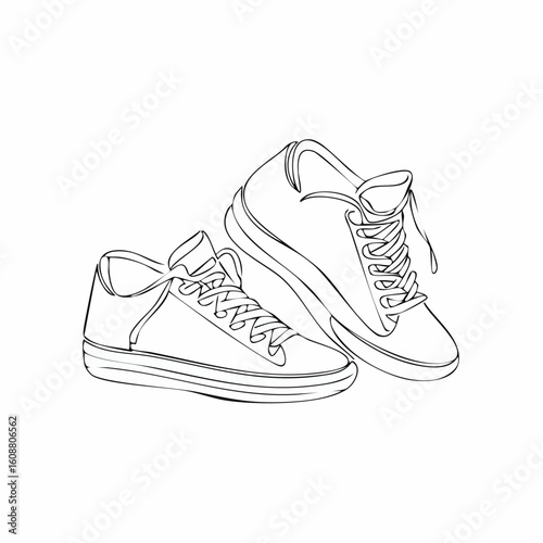 Single one line drawing a pair of sneakers. Trendy canvas shoes in vibrant colors