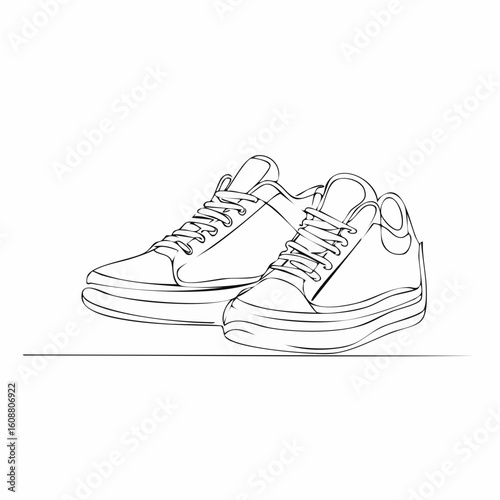Single one line drawing a pair of sneakers. Trendy canvas shoes in vibrant colors