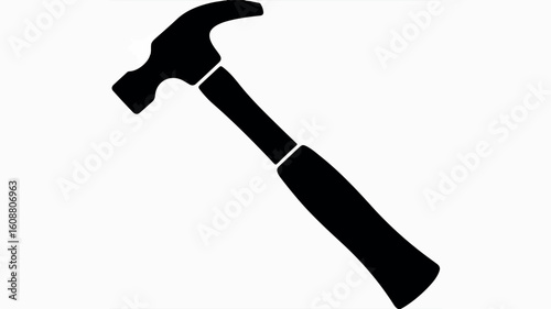 Simple black silhouette of a hammer isolated on a clean white background for design