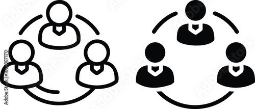 Business Teamwork Icons – Black and White Connected People Network Vector Silhouette