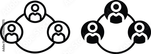 Connected People Icons – Black and White Team Network Vector Silhouette Design