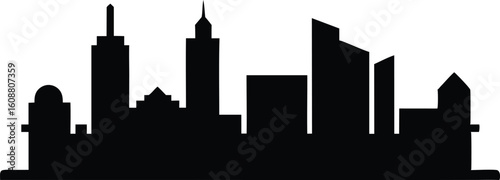 Tempe Skyline at Dusk, Horizontal Black Silhouette Vector Illustration.