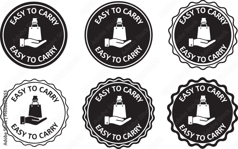 Fototapeta premium Hand holding shopping bag easy to carry emblem black, black, white, emblem, badge, seal, circle, scalloped edge, hand, holding, shopping bag, merchandise, retail, convenience, portability, carrying, t