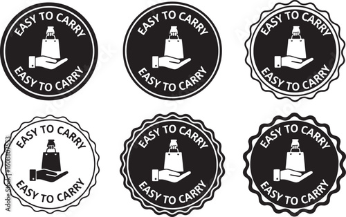 Hand holding shopping bag easy to carry emblem black, black, white, emblem, badge, seal, circle, scalloped edge, hand, holding, shopping bag, merchandise, retail, convenience, portability, carrying, t
