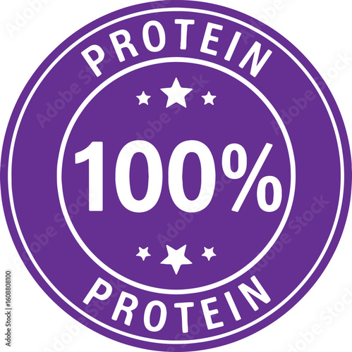 Purple circle with white text and stars protein, purple, white, circle, protein, stars, graphic, symbol, badge, label, emblem, design, text, percentage, health, fitness, nutrition, supplement, food, b