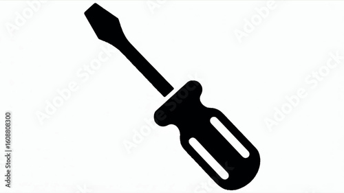 Simple black silhouette of a screwdriver isolated on a clean white background for design projects