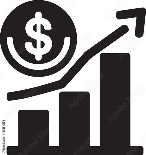Revenue Icon – Black and White Minimalist Dollar and Bar Graph Vector Illustration