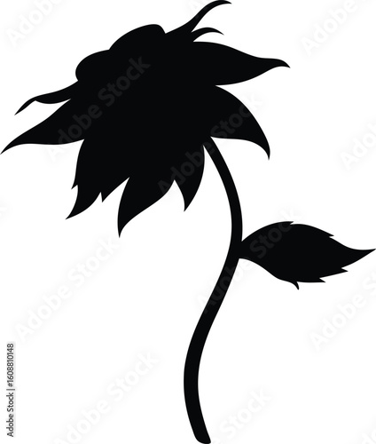 wilted flower silhouette. Dried rose isolated on white background. Realistic rose. Drawing with line art style. Dead flower Vector illustration