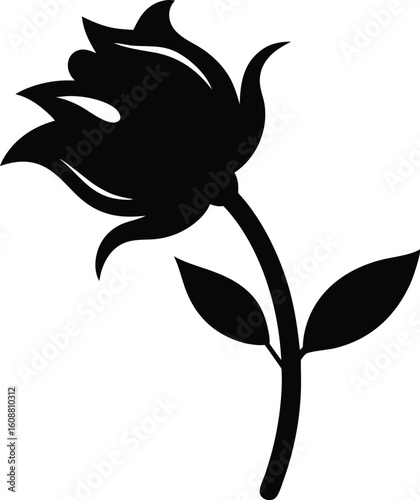 wilted flower silhouette. Dried rose isolated on white background. Realistic rose. Drawing with line art style. Dead flower Vector illustration