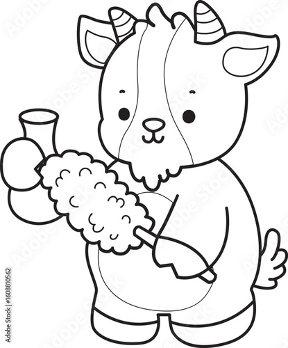 Coloring pages of cute goat animal icon stickers.