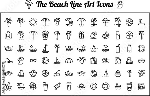 Minimalist Beach Icons – Black & White Line Art Collectio