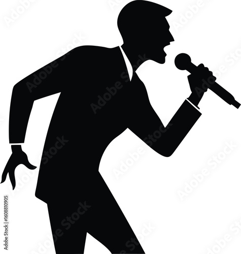 Silhouette of a male vocal quartet singing in suits. silhouette of a man singing with a microphone Vector illustration


