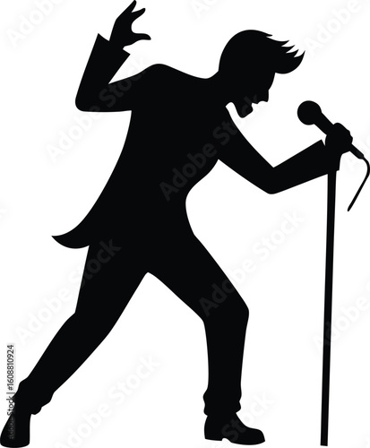 Silhouette of a male vocal quartet singing in suits. silhouette of a man singing with a microphone Vector illustration

