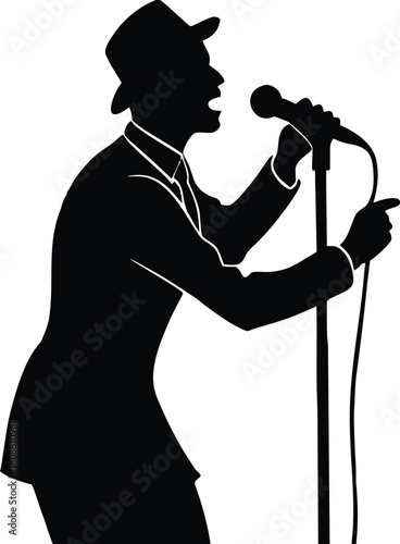 Silhouette of a male vocal quartet singing in suits. silhouette of a man singing with a microphone Vector illustration


