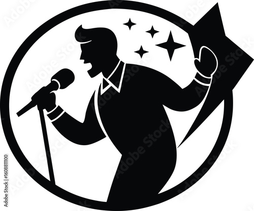 Silhouette of a male vocal quartet singing in suits. silhouette of a man singing with a microphone Vector illustration

