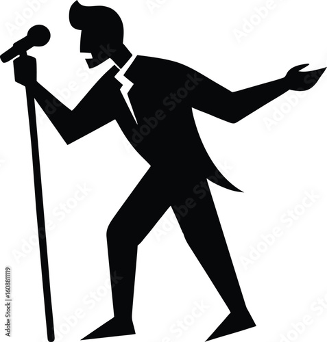 Silhouette of a male vocal quartet singing in suits. silhouette of a man singing with a microphone Vector illustration

