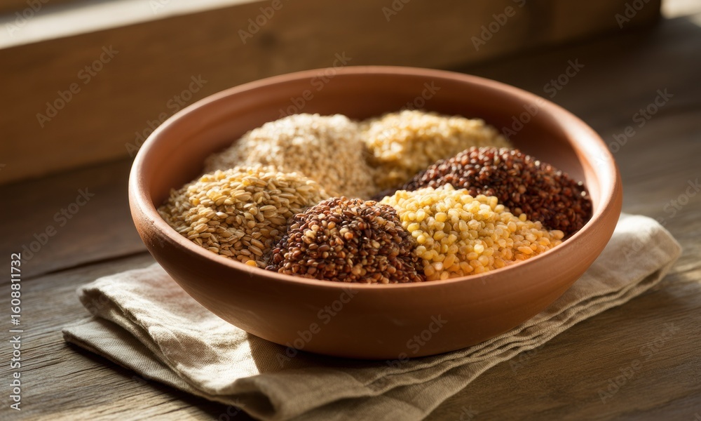 Assorted grains in a rustic bowl Assorted grains in a rustic bowl
