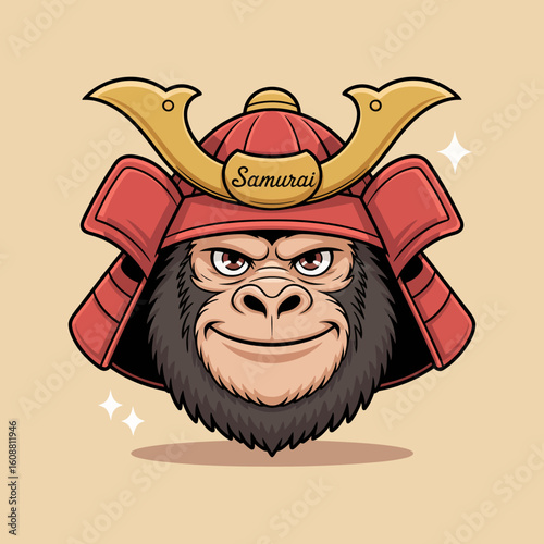 A fierce gorilla dressed as a samurai in traditional armor showcases strength and bravery, illustrating a unique blend of animal character with Japanese warrior culture.