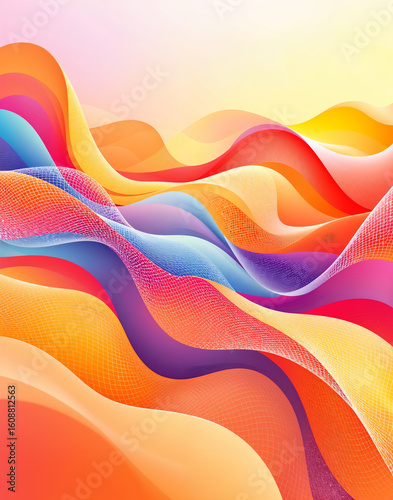Colorful mesh wave abstract background with gradient warm tones and textures