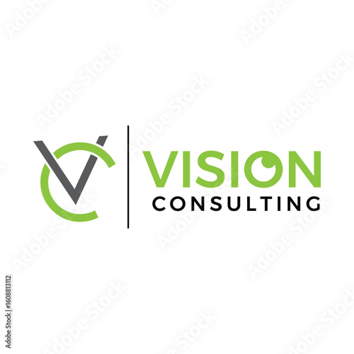The **Vision Consulting logo** features sleek, professional typography with subtle visionary elements, symbolizing clarity, strategy, and growth for a forward-focused consulting brand identity.
