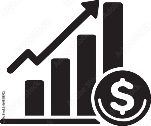 Revenue Icon – Black and White Minimalist Dollar and Bar Graph Vector Illustration