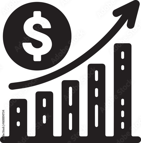 Revenue Icon – Black and White Minimalist Dollar and Bar Graph Vector Illustration