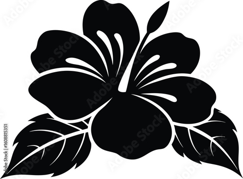 Hibiscus silhouette vector illustration. Hibiscus flower silhouette, hibiscus flower outline, floral line art, tropical blossom drawing
