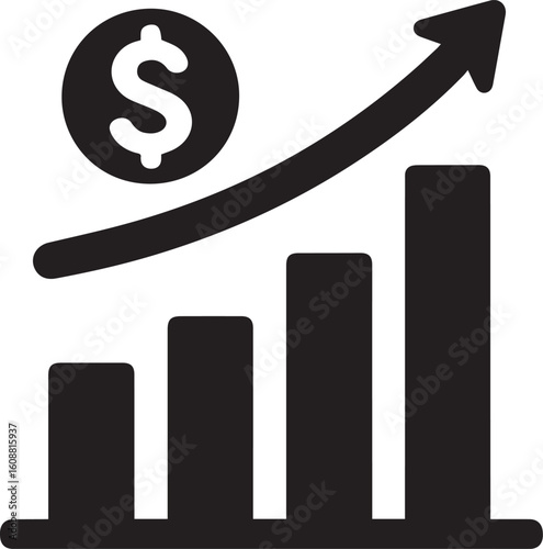 Revenue Icon – Black and White Minimalist Dollar and Bar Graph Vector Illustration