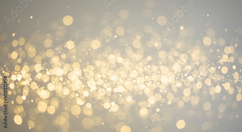 Golden shimmering bokeh lights on a neutral background, creating a festive, elegant, and transparent glittering effect for celebrations and luxury designs.


